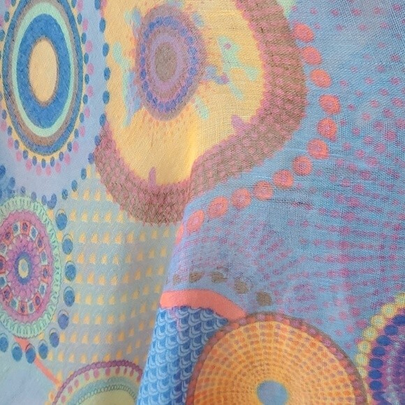 ABSTRACT PRINT SCARF MULTICOLOR SPRING BRIGHT ARTSY GEOMETRIC FUNKY BOHO - Picture 2 of 6